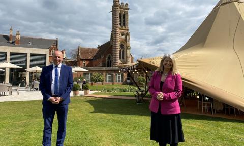 Gordon Burniston, general manager of Stanbrook Abbey, with Harriett Baldwin MP