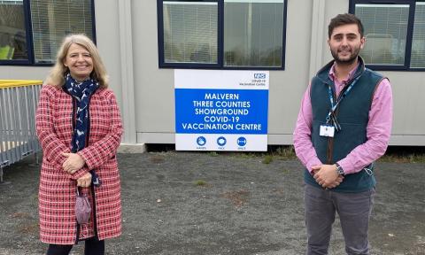 Harriett Baldwin MP visits the vaccination centre at the Three Counties Showground