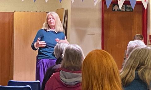 Harriett Baldwin MP speaks at Question Time event at Guarlford Village Hall