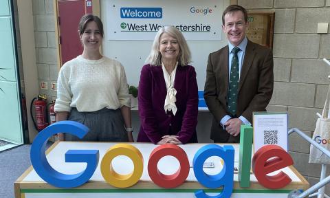 Google’s Rosie Luff, Dame Harriett Baldwin MP with Malvern Hills Science Park’s chief executive Alan White